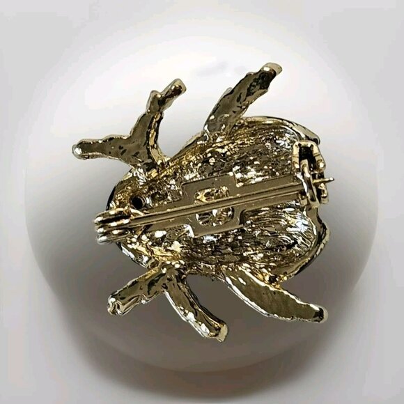 Ladybug Scatter Pin Brooch Goldtone Green Eyes Black & Red Enamel Insect Jewelry - Picture 2 of 2